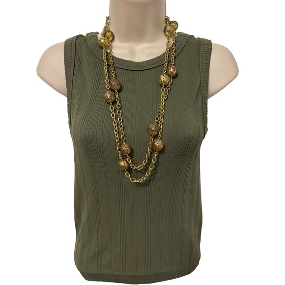 Women's Gold Tone Chain Ball Chunky Long Necklace Statement Neutral Timeless - Picture 1 of 5